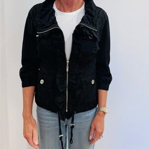 White House Black Market Black Ruffled Bomber Jacket - Size 2